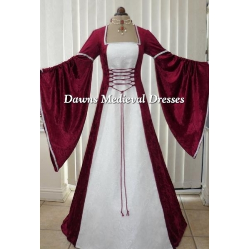 Renaissance Medieval Burgundy & White Wedding Dress